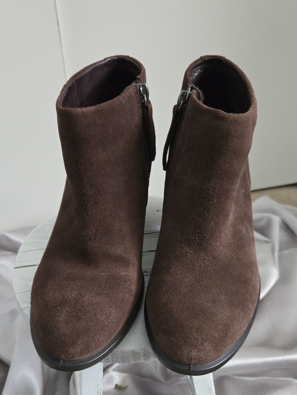 Ecco Dark Brown Suede Side-Zip Ankle Booties